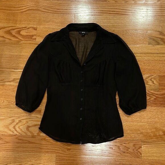 BCX Black Sheer Button Down Blouse M - Picture 1 of 3